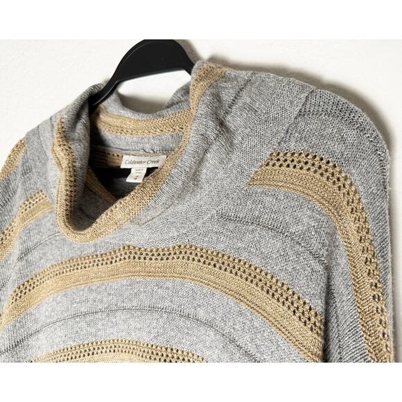 Coldwater Creek Women's Cowl Neck Sweater Wool Blend Striped Gray Gold Metallic - Picture 4 of 8
